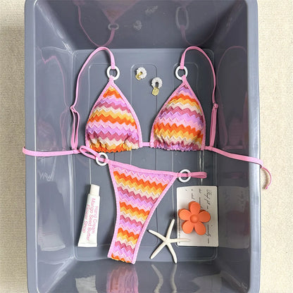 Wave Printed Bikini Women Swimwear Female Swimsuit Two-pieces Bikini set High Leg Cut Padded Bather Bathing Suit Swim V7952