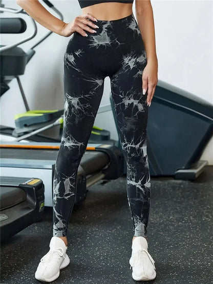 Aiithuug Womens High Waist Yoga Pants Tie Dye Ripped Tummy Control Workout Running Yoga Skinny Leggings Tummy Control Yoga Pants