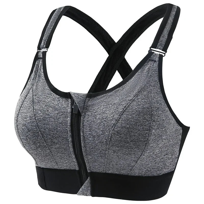 Back Adjustable High Impact Sports Bras for Women Zip Front Full Coverage and Lift Compression Tops Zipper Sports Bras