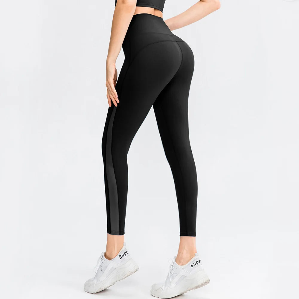Women Yoga Pants Tight High Waist Hip Raise Mesh No T-shaped Stitches Sports Leggings for Fitness
