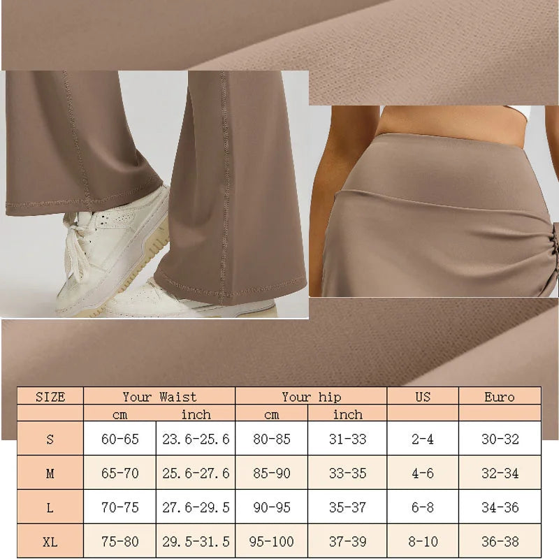 Aiithuug Women's 2 in 1 High Waisted Drawstring Side Ruched Skirted Leggings Slim Fit Workout Lounge Bottoms Bell Bottom Flared