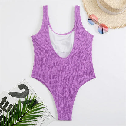 Fluorescent Crinkle Cloth Swimsuit for Women, Special Fabric Bikini, Candy Color, European and American