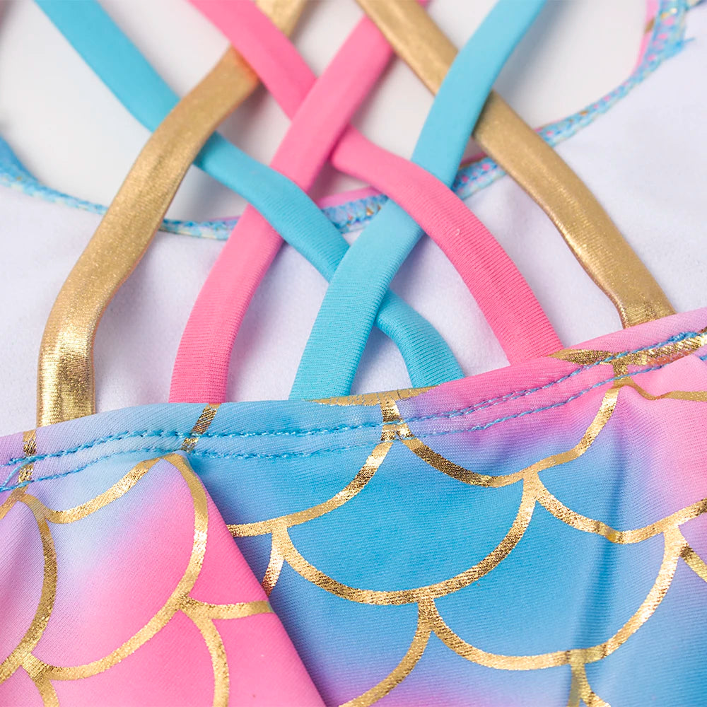 3-8 Years Shell Kids Girls Bikinis Set Children Falbala Swimwear Swimsuit Rainbow Kid Girl Bathing Suit