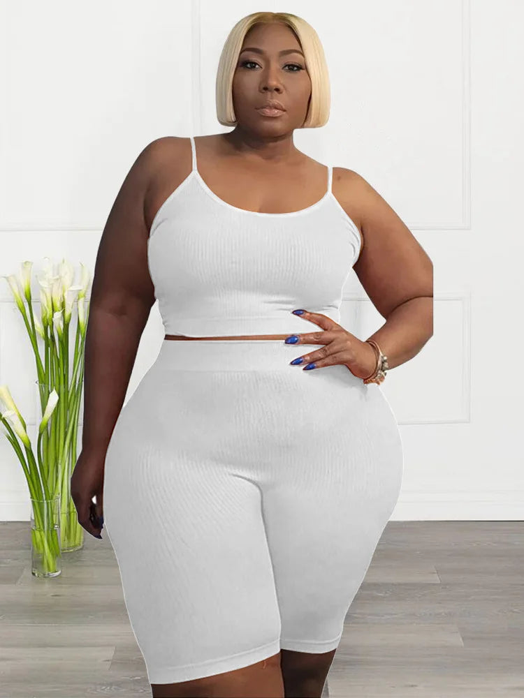 Wmstar Plus Size Shorts Sets Vest Crop Top and Pants Matching Set Casual Cycle Bike Outfits Two Piece Set