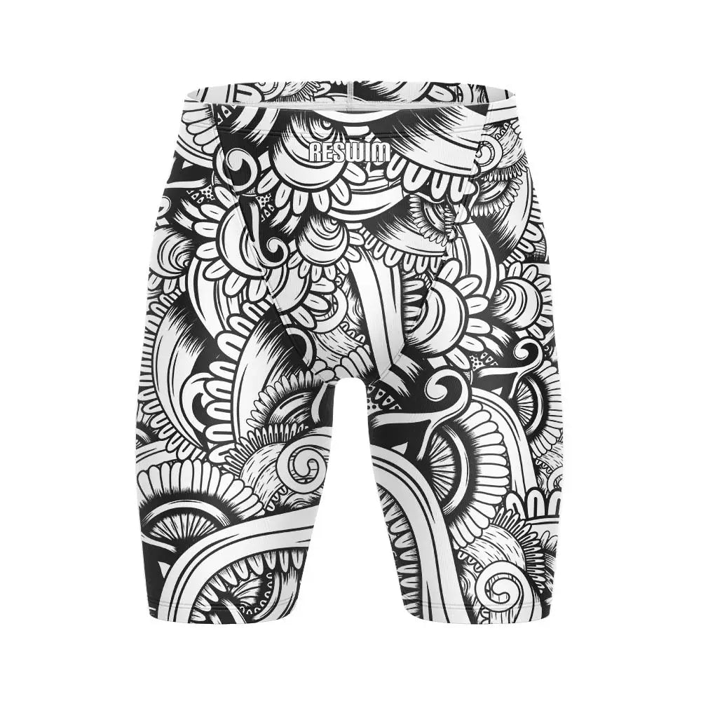 Summer Swimming Trunks Men's Professional Tights Swim Jammer Swimwear Outdoor Beach Printed Durable Training Surfing Swim Shorts
