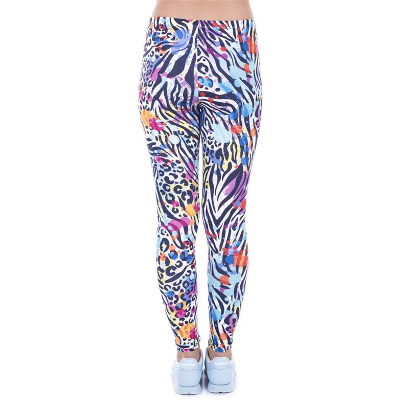 DeanFire Women's 80s Leggings Artistic Splash Printed Buttery Soft Stretchy Pants Leggings Elastic Waist Regular Trousers
