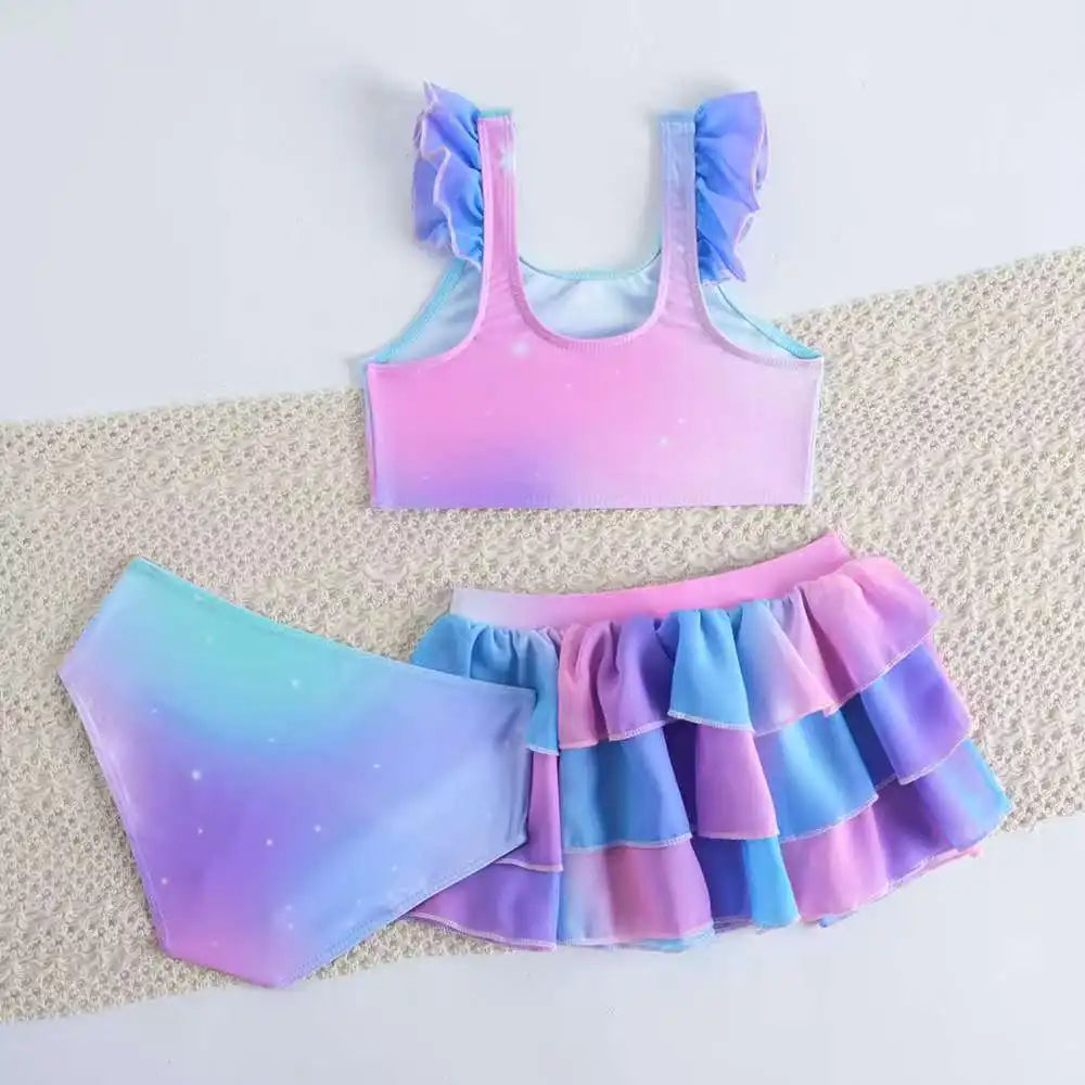 Padded Girls Swimsuit 3 Pieces Bikini With Beach Skirt Kids Swimwear Female Children's Bathers Bathing Swimming Swim Suit