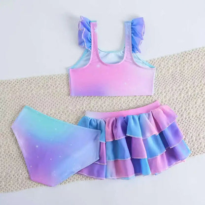 Padded Girls Swimsuit 3 Pieces Bikini With Beach Skirt Kids Swimwear Female Children's Bathers Bathing Swimming Swim Suit