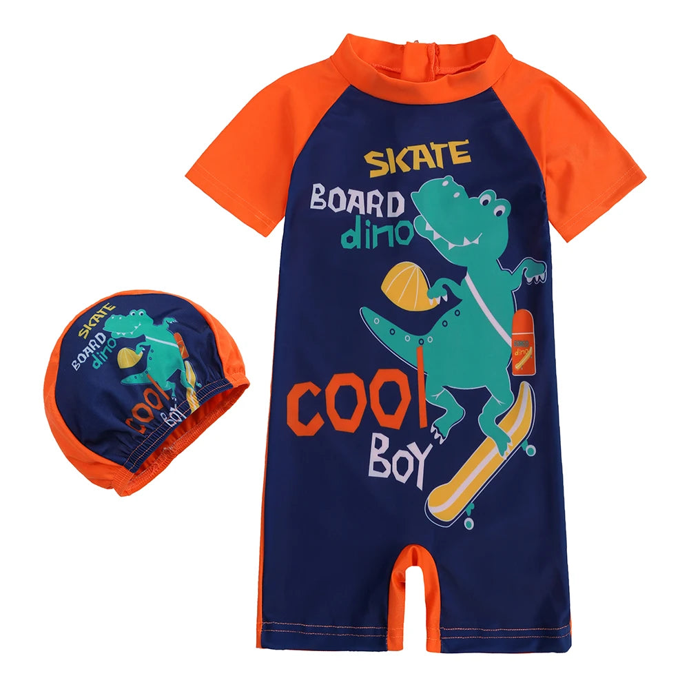 Toddler Children Swimwear Suit Print UV Kids Boys Girls Summer Beach Clothes 2Pcs Cap+Bathing Swimming Diving Swimsuit