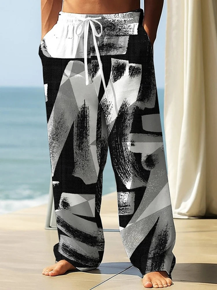 Rainbow Patchwork Print Men's Pants Relaxed Fit Outdoor Casual Breathable Trousers Drawstring Design Plus Size Pants