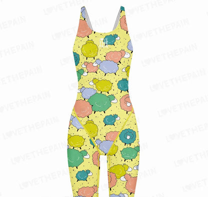 Girls Love The Pain Interesting Print Swimwear Competitive Swimming One Piece Swimsuit Knee Length Bathing Suit Beach Wear