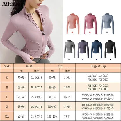 Slim Fit Lightweight Jackets With Thumb Holes Women's Full Zip-up Yoga Sports Running Jacket  For Workout