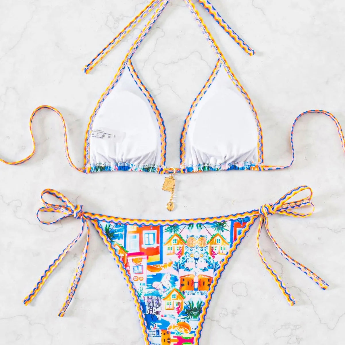 Triangle Bikini Set - Floral Print Push Up Swimsuit & Brazilian Bottoms