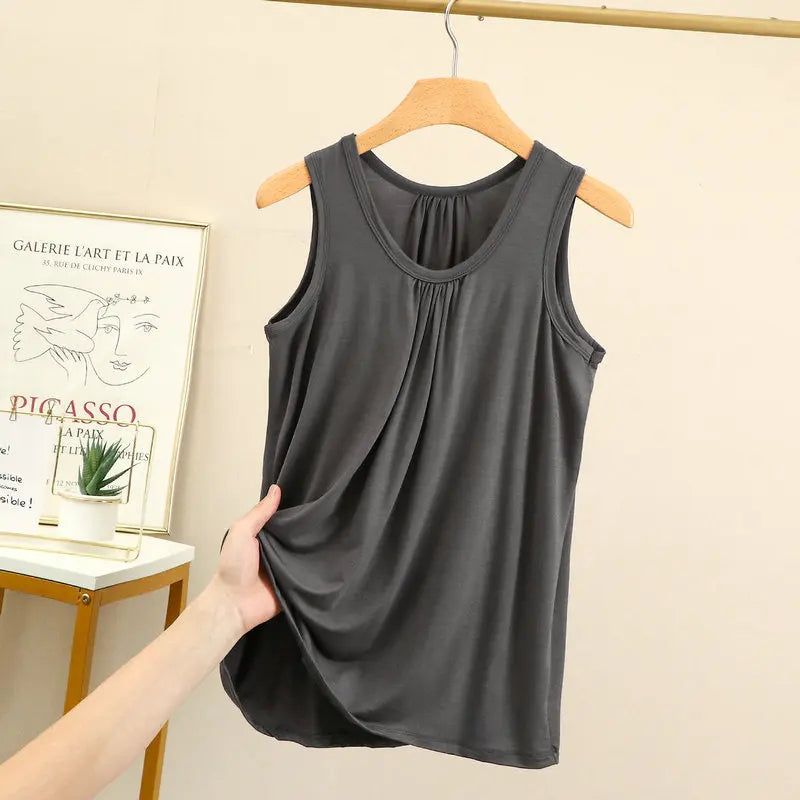 Large size Tank Tops Loose Folds Summer women Modal sleeveless Tshirts Solid color Homewear Top Bottoming Vest XL to 6XL
