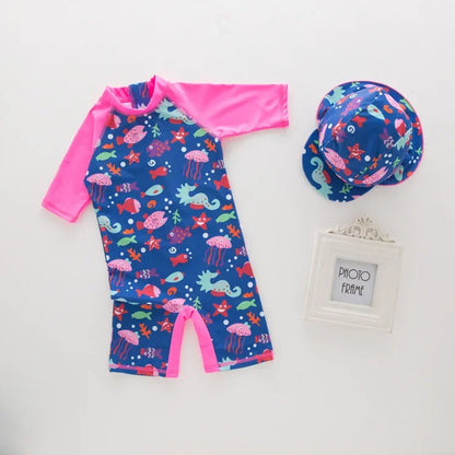 UV Baby Boy Swimsuit One Piece Swimming Jumpsuit Ruffles Bathing Suit SPF 50 Long Sleeve Kids Swimwear for Girls 1-7 Years
