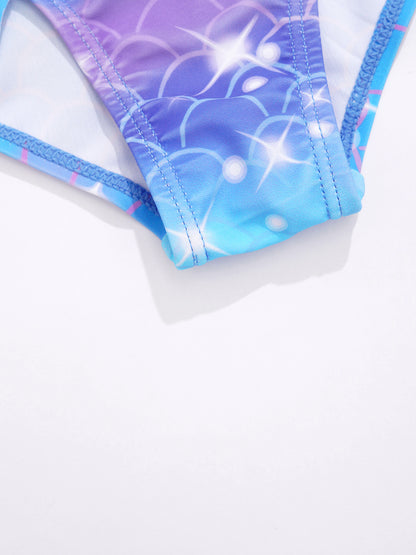 Kids Girls Mermaid Swimsuit Sleeveless Fish Scales Print Ruffle Flounce Jumpsuit Bathing Suit Pool Beach Athletic Swimwear