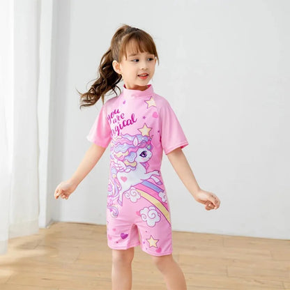 2-10Years Girl Swimwear Swimsuits UV Protective Long Sleeve Children Swimsuits Sport