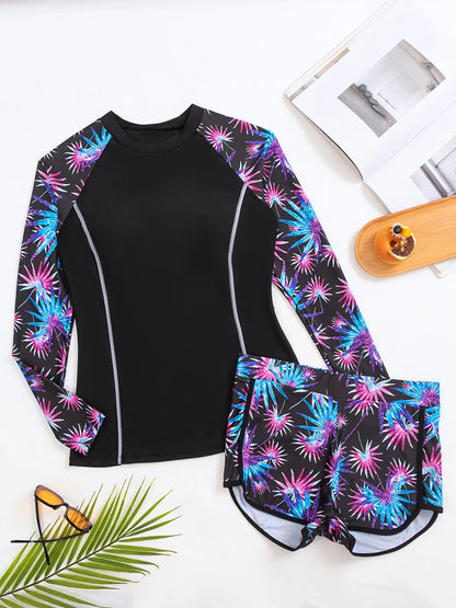 Long Sleeves Surfing Swimsuit Print Swimwear Women Two Pieces Swimming Clothes Beachwear Bathing Swimming Swim Suit