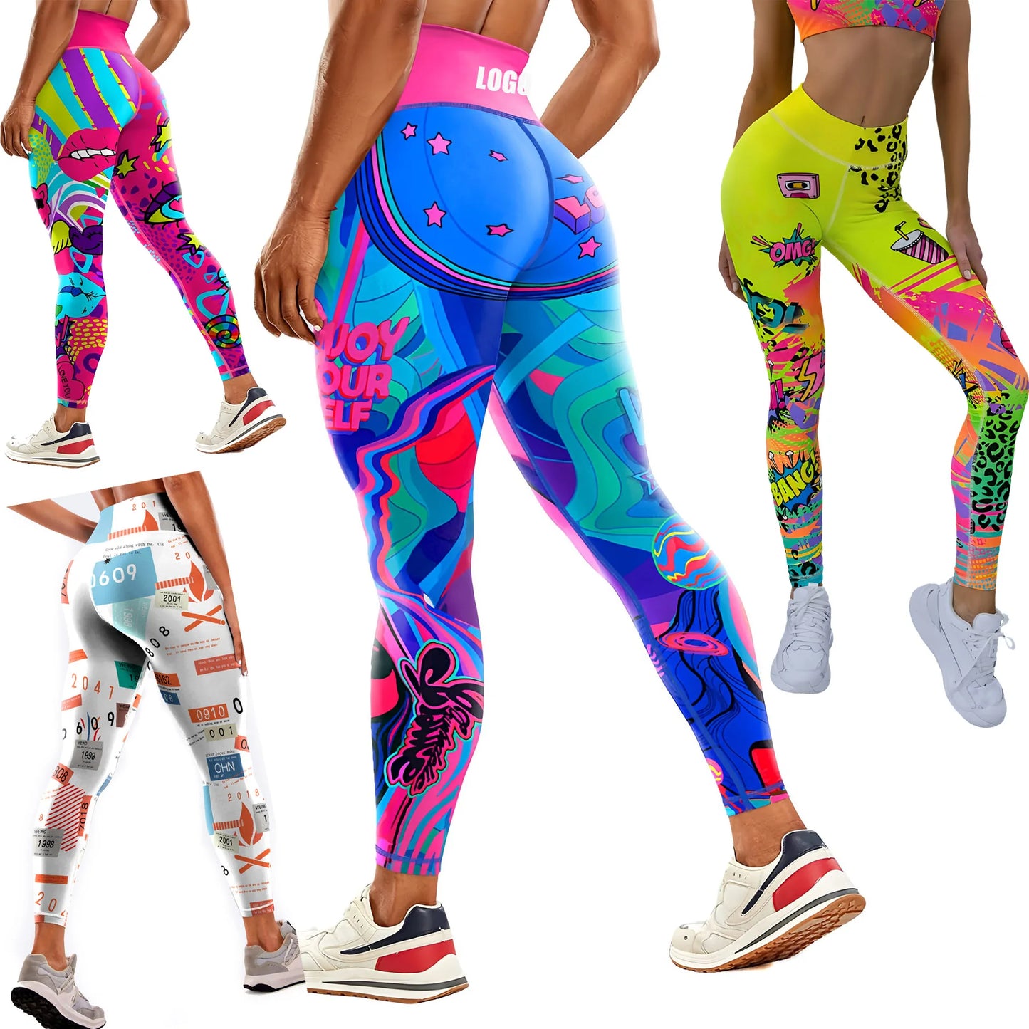 Women's 50-color high-waist printed yoga pants, hip-lifting tight quick-drying sports yoga pants
