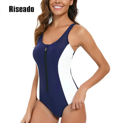 Riseado Sports One Piece Swimsuit Women Navy Swimwear Female Bodysuit Summer Swimming Suit Racerback Bathing Suits