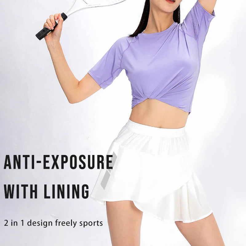6-Pocket Women Tennis Sports Skort Quick Dry Running Skirt with Mesh Pouch & Built-in Shorts for Yoga Exercise Training Workout