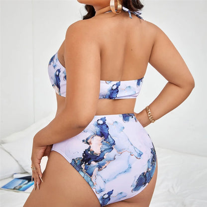 0XL - 4XL  Printed Bikini Large Size Swimwear Plus Size Women Swimsuit Female Two-pieces Bikini set Bather Bathing Suit