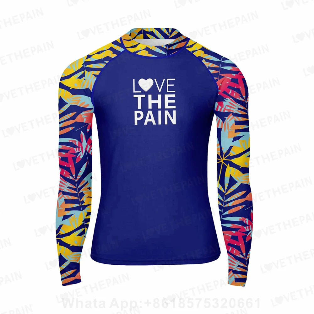 Love The Pain Men Surf Swimming Tshirt Swimsuit Beach UV Protection Rash Guard Diving Suit Long Sleeve Surfing Clothes Rashguard