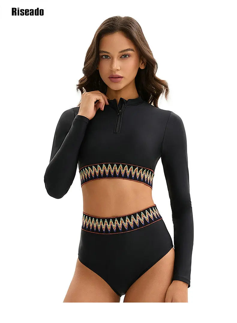 Women's Swimsuits Long Sleeve Two Piece Rash Guard UV Protection Crop Top Bathing Suits High Waist Beachwear