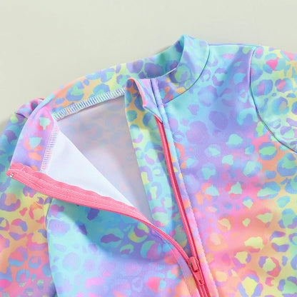 1-6Years Toddler Girls Swimsuits Fish Scale Print Long Sleeve Ruffle Trim Swimwear Summer Beachwear Kids Bathing Suits