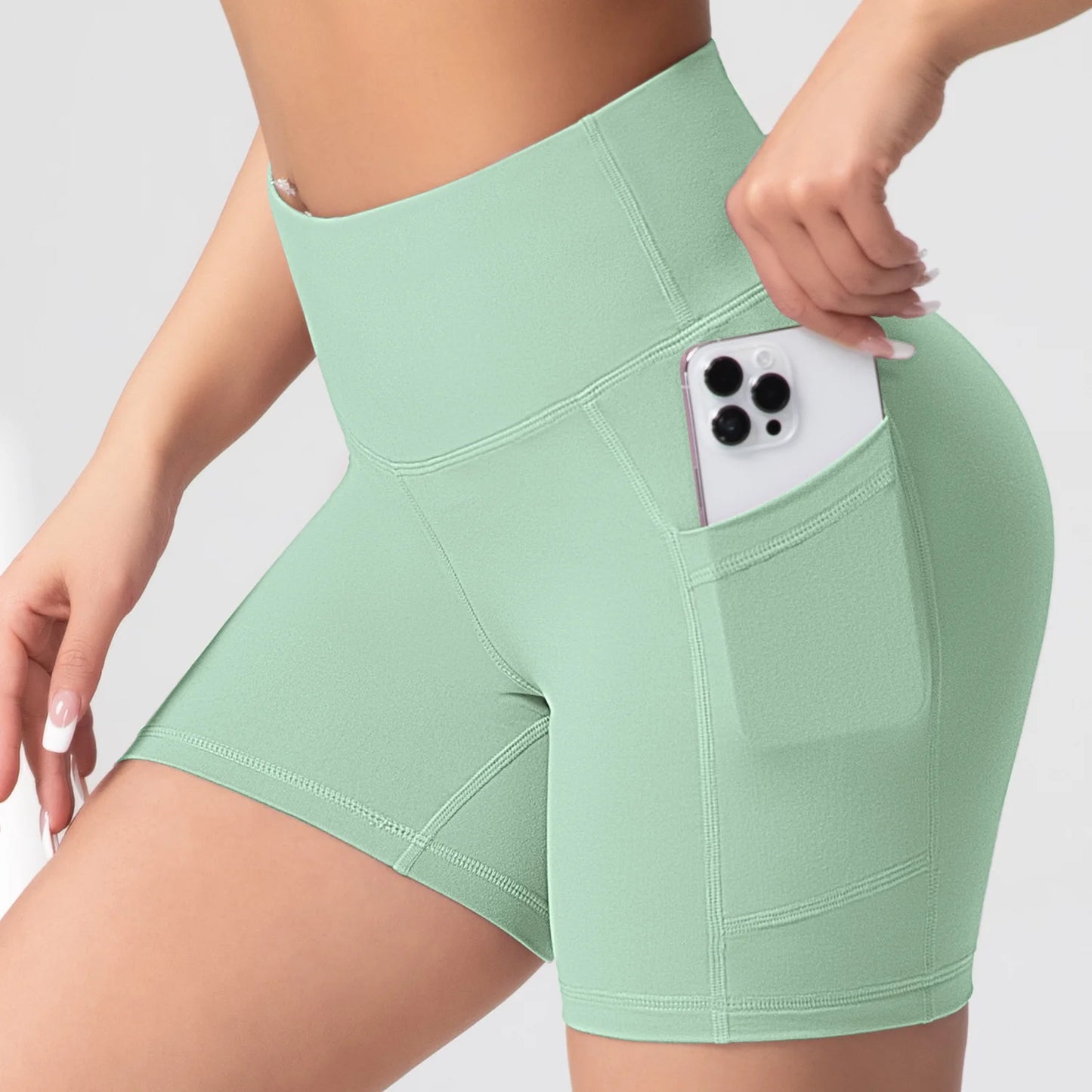 Yoga Shorts with Pockets High Waist Butt Lifting Cycling Tight Elastic Slim Running Fitness Women Shorts Sportswear
