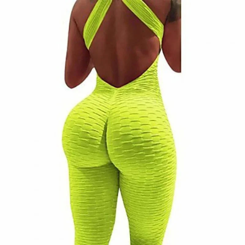 Open-Back Cross-Body Fitness Suit Peach-Shape Sports Bra and Leggings Jumpsuit Women's Tight Sweatshirt for Yoga and Fitness