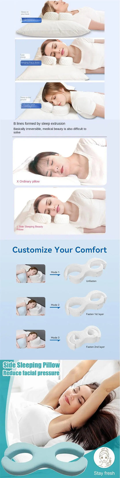Side beauty pillow, soft facial pillow, ear protection pillow, ear hole pillow, non-pressure facial anti-wrinkle pillow