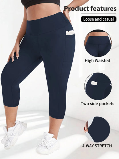 Women's Milk Silk Yoga Pants Plus Size High-Waisted Workout Leggings with Side Pockets, European Fit Gym To Street Activewear