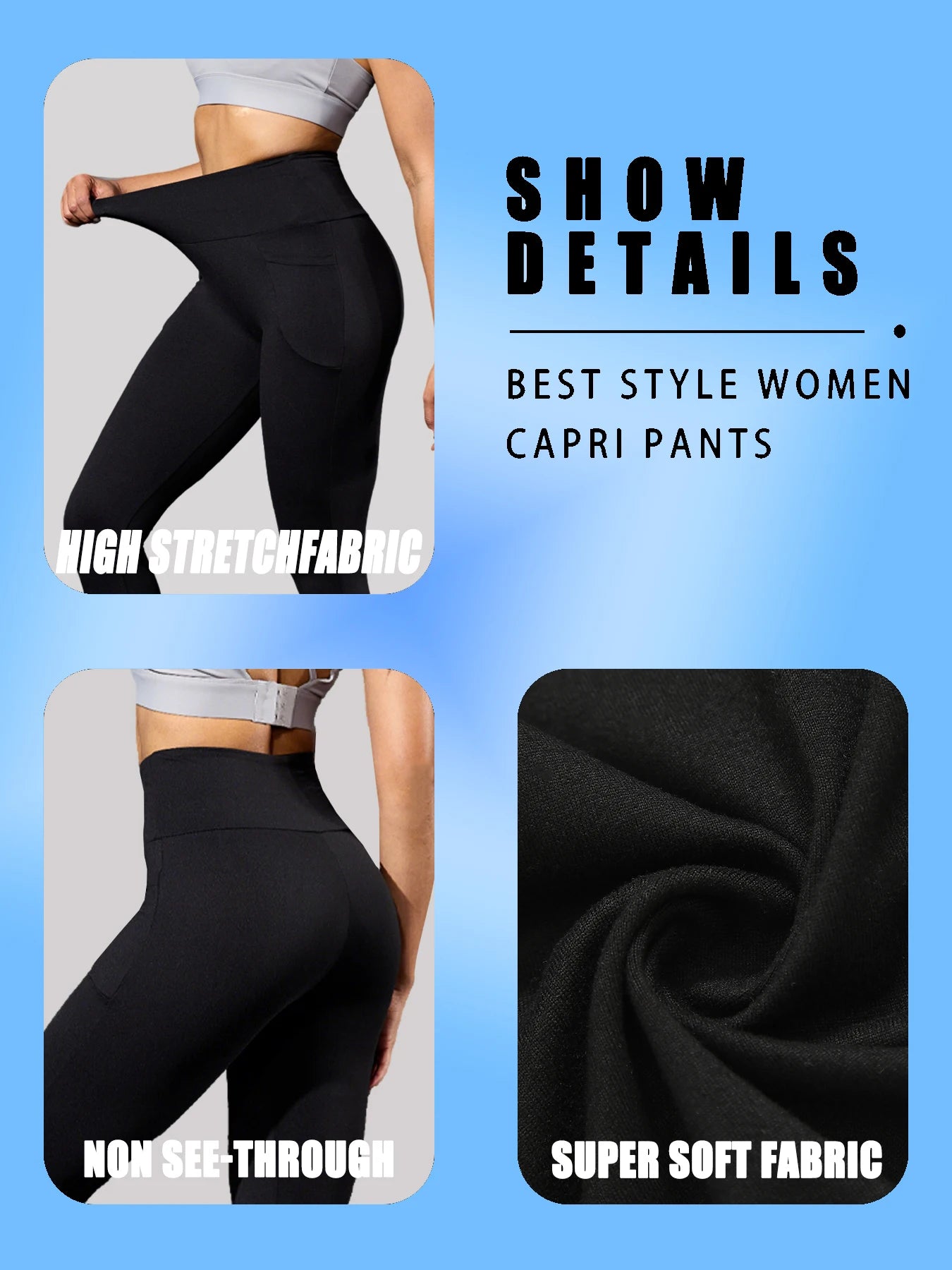 High Waisted capri pants For Women With Pockets Tummy Control No See Through Workout Running Yoga Athletic Push Up Gym Leggings