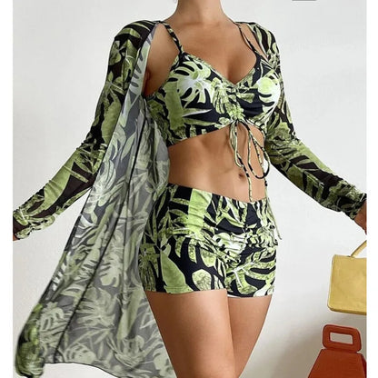 Summer Print Bikinis Swimwear Female Swimsuit Beachwear Push Up Three-Piece Bikini Set Women Swimming Bathing Suit