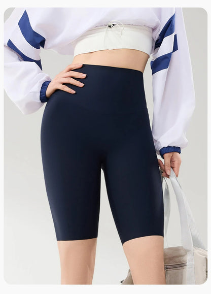 Thin Seamless High Waist Sharkskin Bicycle Shorts Women Knee Length Tight Biker Shorts Sport Short Leggings