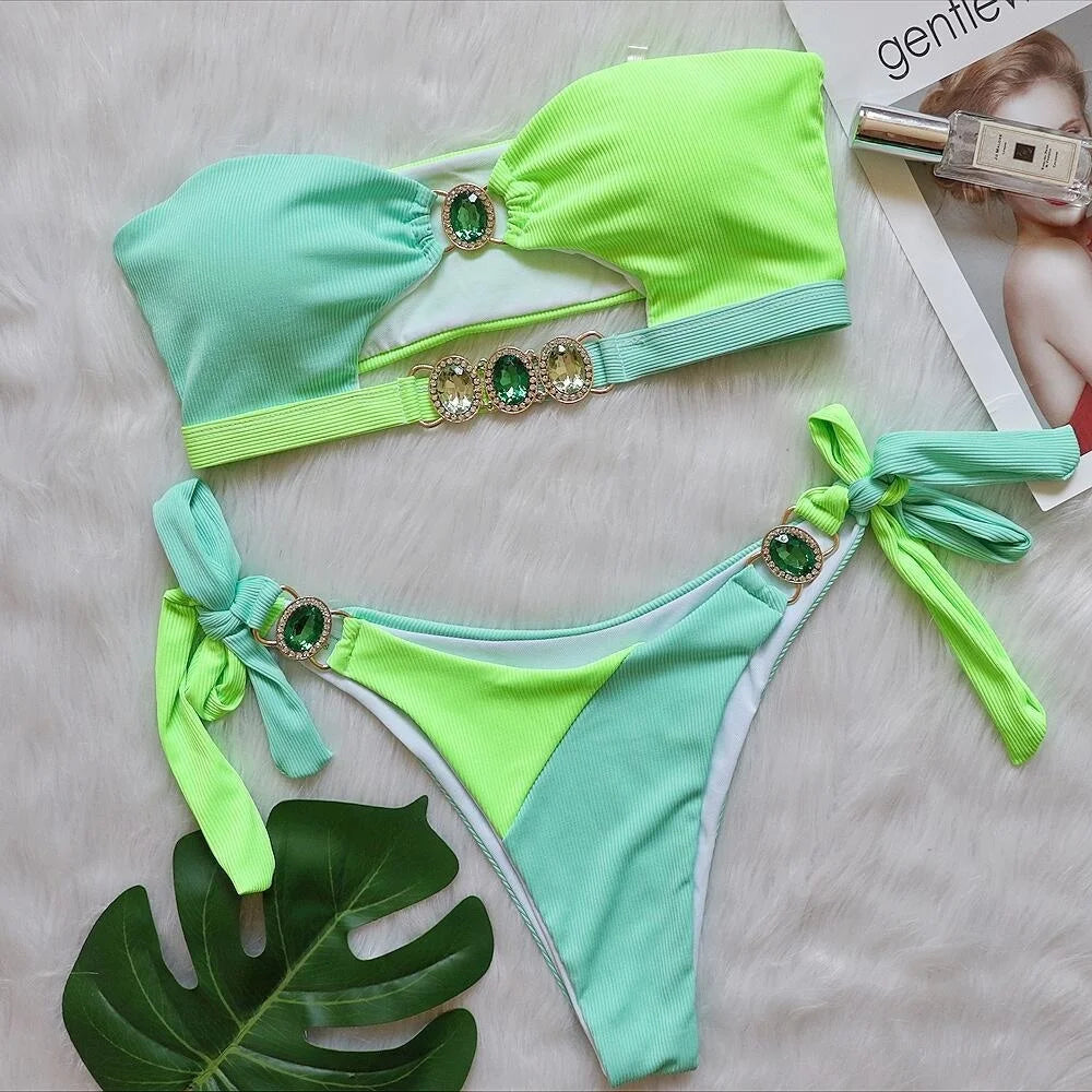 Bikinis Swimsuits With Big Rhinestones Swimwear Female Push Up Bikini Summer Beachwear Swim Bathing Suits Women Bather