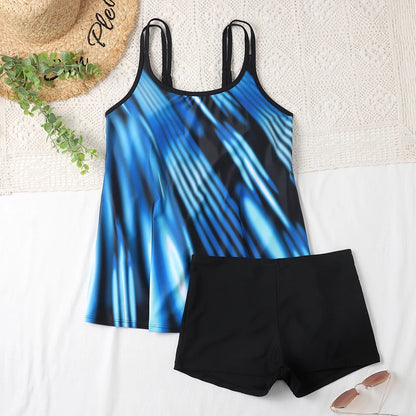Printed Tankini High Waist Strappy Swimsuit Women Two Pieces Swimwear Female Bathers Swimming Bathing Swimming Swim Suit