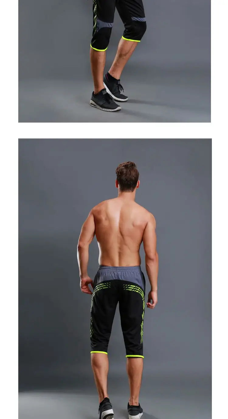 Summer Men Sports Striped Cropped Pants Fitness Running Riding Train Quick Drying Breathable Loose Thin Large Size Shorts