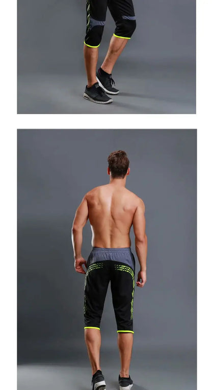 Summer Men Sports Striped Cropped Pants Fitness Running Riding Train Quick Drying Breathable Loose Thin Large Size Shorts