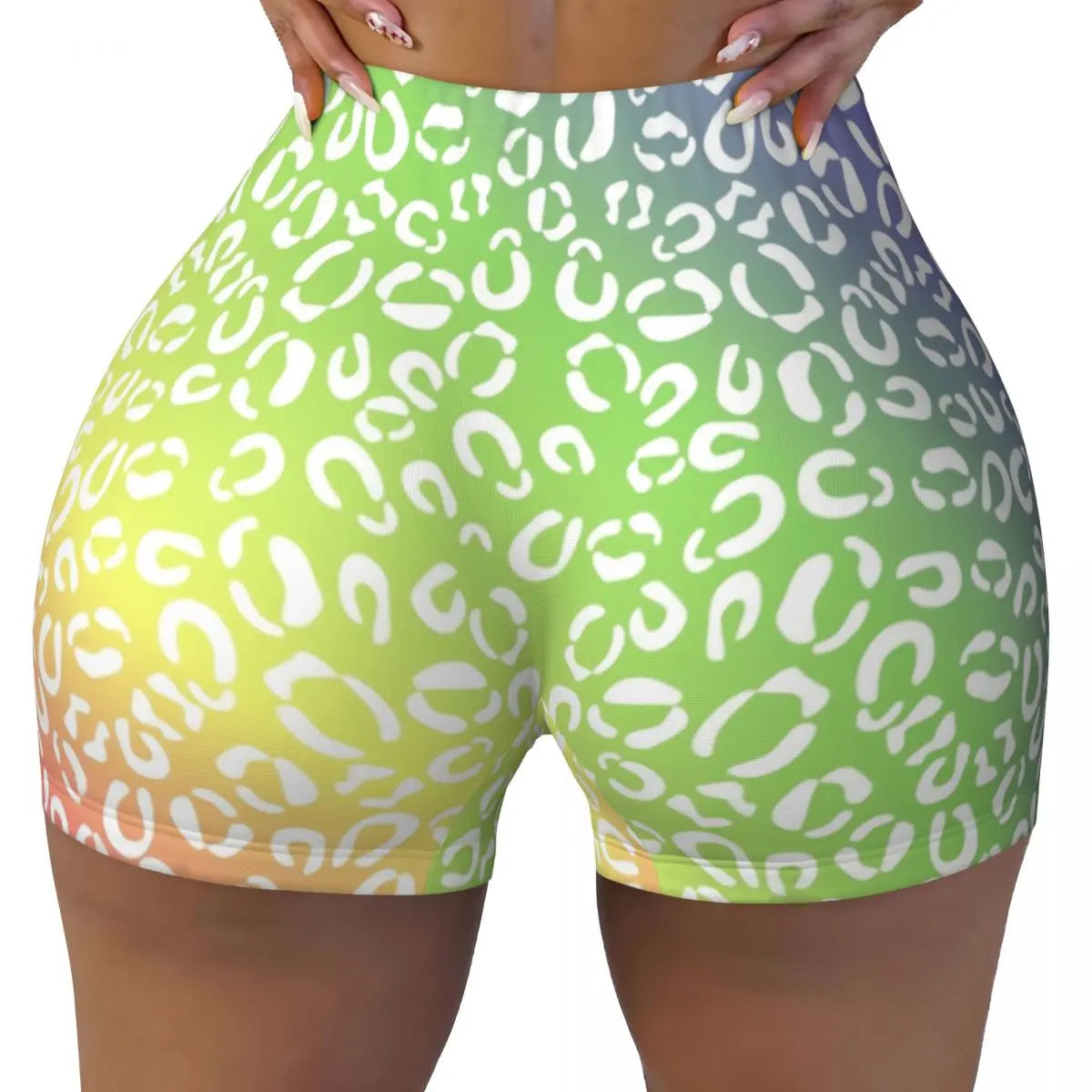 Custom Rainbow Leopard Animal Print Running Volleyball Workout Shorts Women's Athletic Gym Yoga Shorts