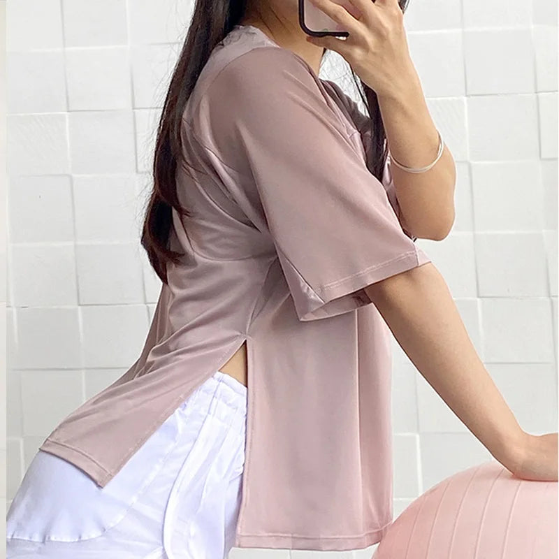 Plus Size Sports Shirt for Lady Women S-XXXXXL Crop Top Yoga T-Shirts Gym Workout Cover-up Short Sleeve Shirts