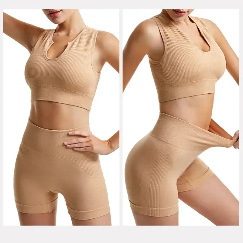 Sports Bra and Shorts Set Women Deep U-neck Push Up Gym Jogging Yoga Fitness Shockproof Vest Crop Tops Female Sport Bras Set for Women