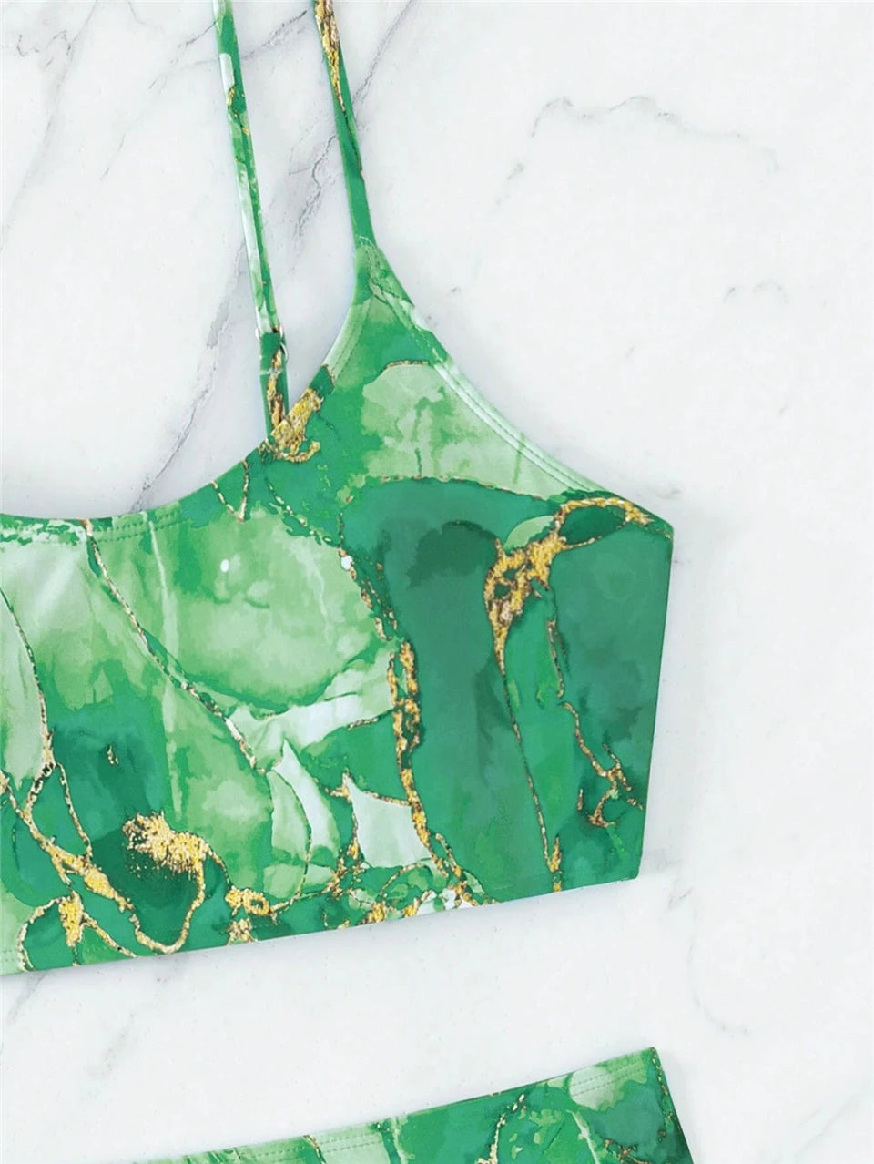 Two Pieces Marble Print Swimwear Women High Waist Swimsuit Summer Beach Wear Female Bathers Bathing Swimming Sport Suit