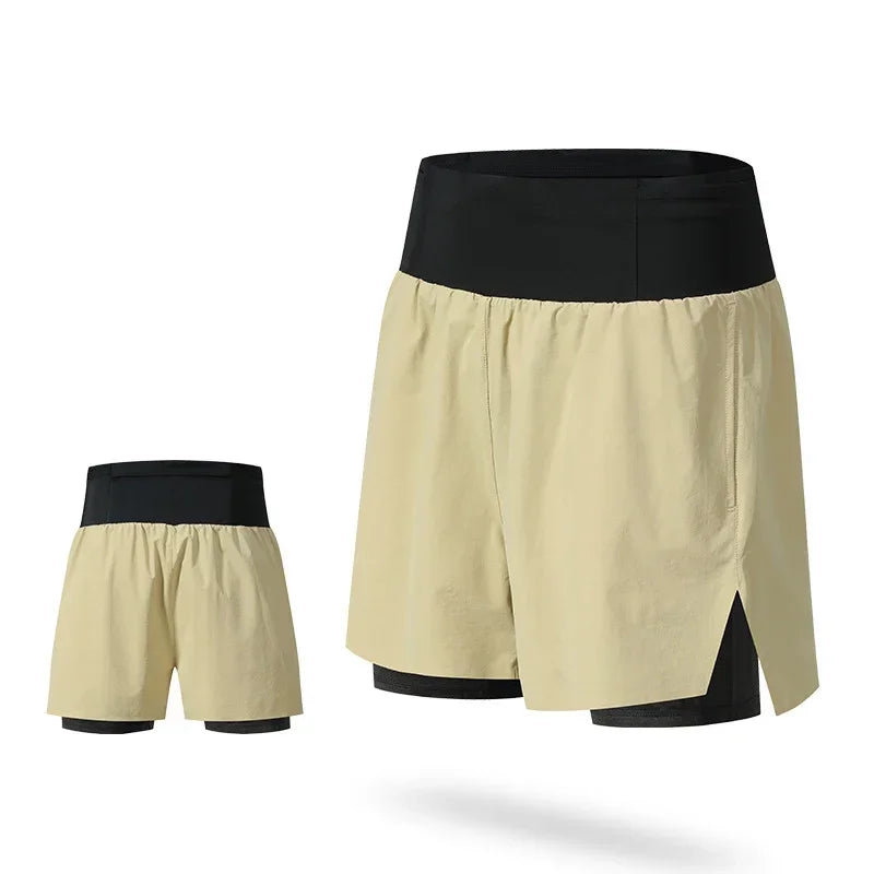 (S-2XL)Men Trail Running Shorts Double Layer Around Pocket Quick Dry Lightweight Marathon Racing Fitness Training Sport Shorts