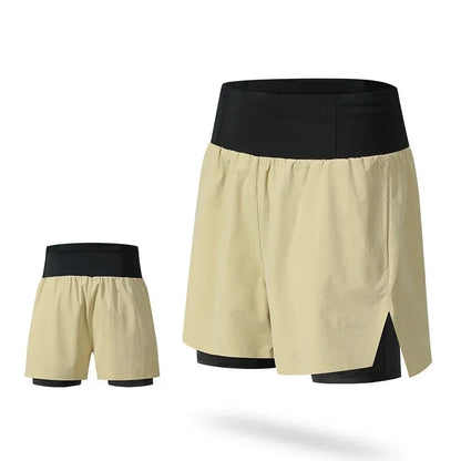 (S-2XL)Men Trail Running Shorts Double Layer Around Pocket Quick Dry Lightweight Marathon Racing Fitness Training Sport Shorts