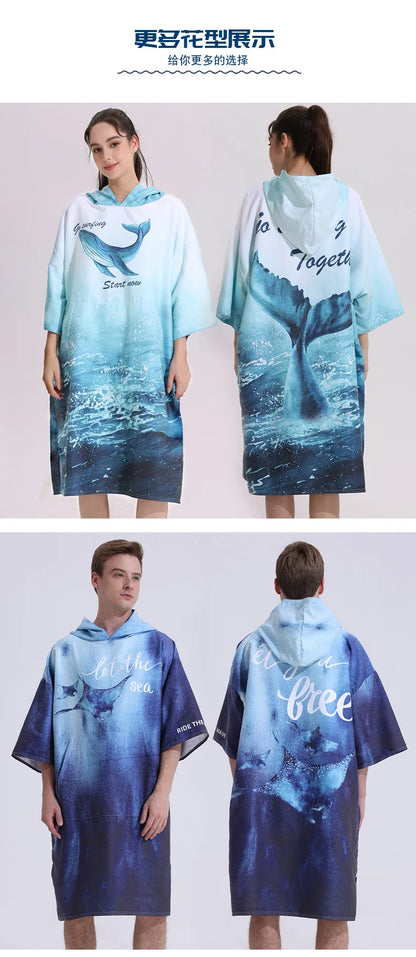 Poncho Towel Change Robe Poncho Quick-drying Hooded Bath Towel Swimming Robe Beach Swimming Surfing Towel Adult