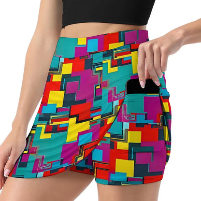 80s Color Block Print Skirt  Kawaii Mini Skirts Summer High Waist Graphic Street Style Casual Skirt Big Size 3XL 4XL