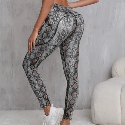 Printed Yoga Pants Running Sports Fitness Shorts Pockets Design Slimming Butt Lifting Nine Points Gymnastics Long Trousers