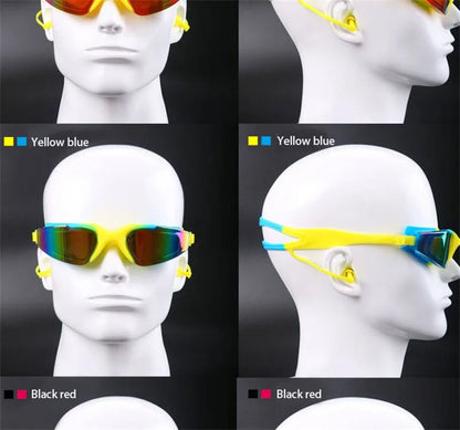 Professional Swimming Goggles for Men and Women, Silicone Anti-Fog, UV Adjustable, Multicolor Swimming Glasses with Earplug